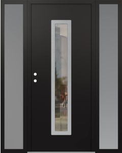 DIAMOND A11 68" X 80" BLACK/BLACK CLEAR GLASS PANEL STAINLESS STEEL RHI WITH 2 SIDELITES FROSTED GLASS