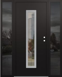 DIAMOND A11 64" X 80" BLACK/BLACK CLEAR GLASS PANEL STAINLESS STEEL LHI WITH 2 SIDELITES MIRRORED GLASS