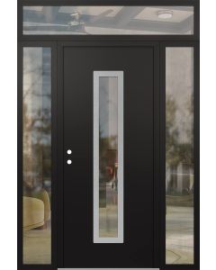 DIAMOND A11 64" X 96" BLACK/BLACK CLEAR GLASS PANEL STAINLESS STEEL RHI WITH 2 SIDELITES AND TRANSOM CLEAR GLASS