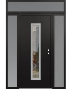 DIAMOND A11 68" X 96" BLACK/BLACK CLEAR GLASS PANEL STAINLESS STEEL LHI WITH 2 SIDELITES AND TRANSOM FROSTED GLASS