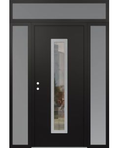 DIAMOND A11 68" X 96" BLACK/BLACK CLEAR GLASS PANEL STAINLESS STEEL RHI WITH 2 SIDELITES AND TRANSOM FROSTED GLASS