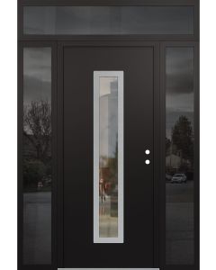 DIAMOND A11 68" X 96" BLACK/BLACK CLEAR GLASS PANEL STAINLESS STEEL LHI WITH 2 SIDELITES AND TRANSOM MIRRORED GLASS