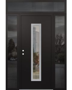 DIAMOND A11 60" X 96" BLACK/BLACK CLEAR GLASS PANEL STAINLESS STEEL RHI WITH 2 SIDELITES AND TRANSOM MIRRORED GLASS