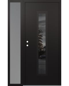DIAMOND A11 52" X 80" BLACK/BLACK MIRRORED GLASS PANEL BLACK RHI WITH SIDELITE FROSTED GLASS