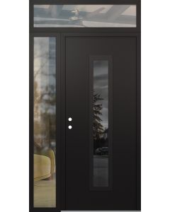 DIAMOND A11 52" X 96" BLACK/BLACK MIRRORED GLASS PANEL BLACK RHI WITH SIDELITE AND TRANSOM CLEAR GLASS