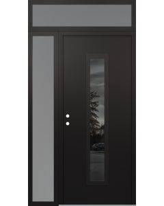 DIAMOND A11 50" X 96" BLACK/BLACK MIRRORED GLASS PANEL BLACK RHI WITH SIDELITE AND TRANSOM FROSTED GLASS