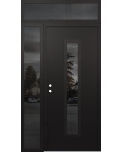 DIAMOND A11 52" X 96" BLACK/BLACK MIRRORED GLASS PANEL BLACK RHI WITH SIDELITE AND TRANSOM MIRRORED GLASS