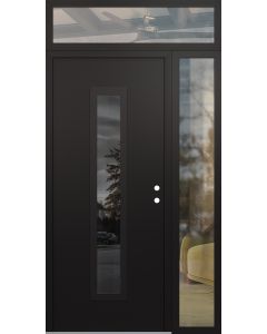 DIAMOND A11 50" X 96" BLACK/BLACK MIRRORED GLASS PANEL BLACK LHI WITH SIDELITE AND TRANSOM CLEAR GLASS