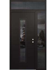 DIAMOND A11 48" X 96" BLACK/BLACK MIRRORED GLASS PANEL BLACK LHI WITH SIDELITE AND TRANSOM MIRRORED GLASS
