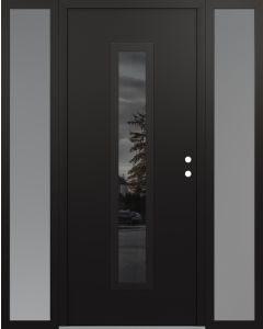 DIAMOND A11 64" X 80" BLACK/BLACK MIRRORED GLASS PANEL BLACK LHI WITH 2 SIDELITES FROSTED GLASS