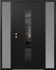 DIAMOND A11 68" X 80" BLACK/BLACK MIRRORED GLASS PANEL BLACK RHI WITH 2 SIDELITES FROSTED GLASS