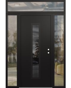 DIAMOND A11 64" X 96" BLACK/BLACK MIRRORED GLASS PANEL BLACK LHI WITH 2 SIDELITES AND TRANSOM CLEAR GLASS
