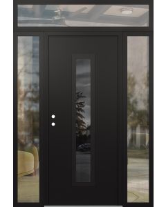 DIAMOND A11 68" X 96" BLACK/BLACK MIRRORED GLASS PANEL BLACK RHI WITH 2 SIDELITES AND TRANSOM CLEAR GLASS