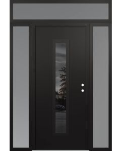 DIAMOND A11 64" X 96" BLACK/BLACK MIRRORED GLASS PANEL BLACK LHI WITH 2 SIDELITES AND TRANSOM FROSTED GLASS
