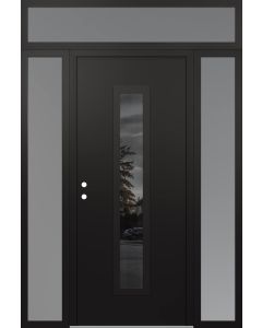 DIAMOND A11 68" X 96" BLACK/BLACK MIRRORED GLASS PANEL BLACK RHI WITH 2 SIDELITES AND TRANSOM FROSTED GLASS