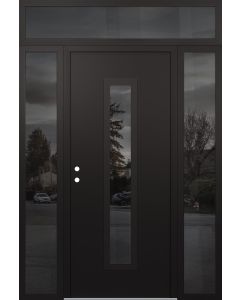 DIAMOND A11 68" X 96" BLACK/BLACK MIRRORED GLASS PANEL BLACK RHI WITH 2 SIDELITES AND TRANSOM MIRRORED GLASS