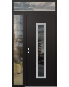 DIAMOND A11 52" X 96" BLACK/BLACK MIRRORED GLASS PANEL STAINLESS STEEL RHI WITH SIDELITE AND TRANSOM CLEAR GLASS