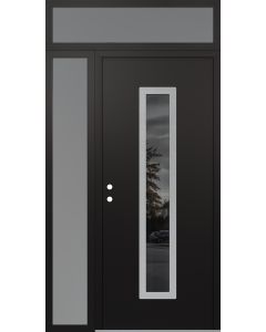DIAMOND A11 52" X 96" BLACK/BLACK MIRRORED GLASS PANEL STAINLESS STEEL RHI WITH SIDELITE AND TRANSOM FROSTED GLASS