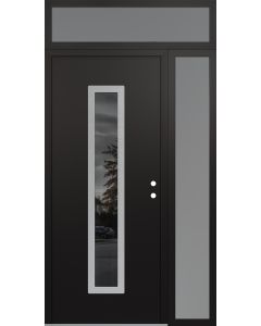 DIAMOND A11 48" X 96" BLACK/BLACK MIRRORED GLASS PANEL STAINLESS STEEL LHI WITH SIDELITE AND TRANSOM FROSTED GLASS