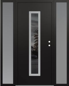 DIAMOND A11 64" X 80" BLACK/BLACK MIRRORED GLASS PANEL STAINLESS STEEL LHI WITH 2 SIDELITES FROSTED GLASS