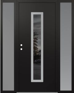 DIAMOND A11 68" X 80" BLACK/BLACK MIRRORED GLASS PANEL STAINLESS STEEL RHI WITH 2 SIDELITES FROSTED GLASS