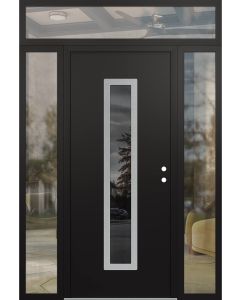 DIAMOND A11 64" X 96" BLACK/BLACK MIRRORED GLASS PANEL STAINLESS STEEL LHI WITH 2 SIDELITES AND TRANSOM CLEAR GLASS