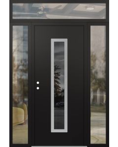 DIAMOND A11 64" X 96" BLACK/BLACK MIRRORED GLASS PANEL STAINLESS STEEL RHI WITH 2 SIDELITES AND TRANSOM CLEAR GLASS