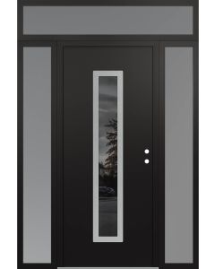 DIAMOND A11 64" X 96" BLACK/BLACK MIRRORED GLASS PANEL STAINLESS STEEL LHI WITH 2 SIDELITES AND TRANSOM FROSTED GLASS