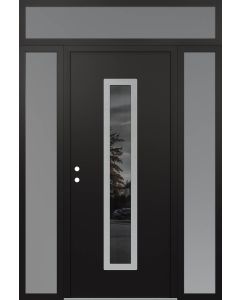 DIAMOND A11 64" X 96" BLACK/BLACK MIRRORED GLASS PANEL STAINLESS STEEL RHI WITH 2 SIDELITES AND TRANSOM FROSTED GLASS