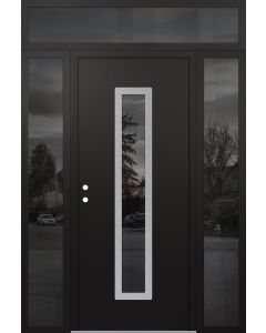 DIAMOND A11 68" X 96" BLACK/BLACK MIRRORED GLASS PANEL STAINLESS STEEL RHI WITH 2 SIDELITES AND TRANSOM MIRRORED GLASS