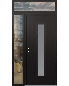 DIAMOND A11 50" X 96" BLACK/WHITE FROSTED GLASS PANEL BLACK RHI WITH SIDELITE AND TRANSOM CLEAR GLASS