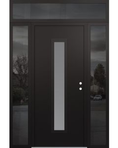 DIAMOND A11 60" X 96" BLACK/WHITE FROSTED GLASS PANEL BLACK LHI WITH 2 SIDELITES AND TRANSOM MIRRORED GLASS