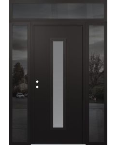 DIAMOND A11 68" X 96" BLACK/WHITE FROSTED GLASS PANEL BLACK RHI WITH 2 SIDELITES AND TRANSOM MIRRORED GLASS