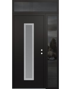 DIAMOND A11 52" X 96" BLACK/WHITE FROSTED GLASS PANEL STAINLESS STEEL LHI WITH SIDELITE AND TRANSOM MIRRORED GLASS