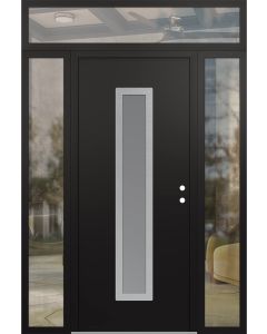 DIAMOND A11 64" X 96" BLACK/WHITE FROSTED GLASS PANEL STAINLESS STEEL LHI WITH 2 SIDELITES AND TRANSOM CLEAR GLASS