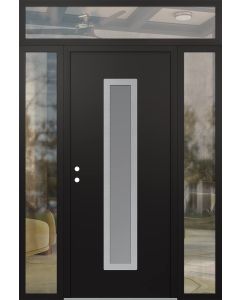 DIAMOND A11 64" X 96" BLACK/WHITE FROSTED GLASS PANEL STAINLESS STEEL RHI WITH 2 SIDELITES AND TRANSOM CLEAR GLASS