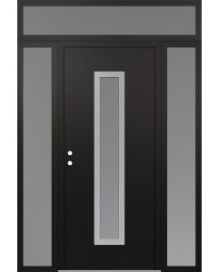 DIAMOND A11 64" X 96" BLACK/WHITE FROSTED GLASS PANEL STAINLESS STEEL RHI WITH 2 SIDELITES AND TRANSOM FROSTED GLASS