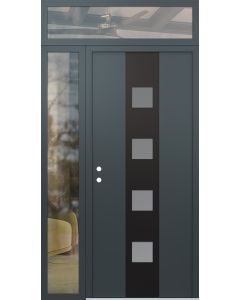 DIAMOND A12 52" X 96" ANTHRACITE/ANTHRACITE FROSTED GLASS PANEL BLACK RHI WITH SIDELITE AND TRANSOM CLEAR GLASS