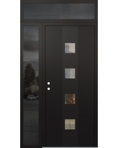 DIAMOND A12 50" X 96" BLACK/BLACK CLEAR GLASS PANEL BLACK RHI WITH SIDELITE AND TRANSOM MIRRORED GLASS