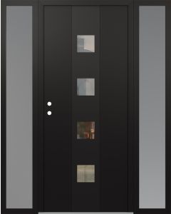 DIAMOND A12 64" X 80" BLACK/BLACK CLEAR GLASS PANEL BLACK RHI WITH 2 SIDELITES FROSTED GLASS