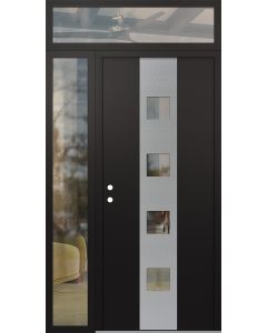 DIAMOND A12 48" X 96" BLACK/BLACK CLEAR GLASS PANEL STAINLESS STEEL RHI WITH SIDELITE AND TRANSOM CLEAR GLASS