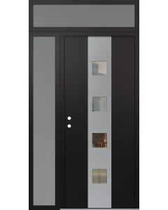 DIAMOND A12 52" X 96" BLACK/BLACK CLEAR GLASS PANEL STAINLESS STEEL RHI WITH SIDELITE AND TRANSOM FROSTED GLASS