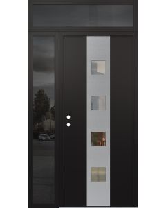 DIAMOND A12 48" X 96" BLACK/BLACK CLEAR GLASS PANEL STAINLESS STEEL RHI WITH SIDELITE AND TRANSOM MIRRORED GLASS