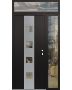 DIAMOND A12 50" X 96" BLACK/BLACK CLEAR GLASS PANEL STAINLESS STEEL LHI WITH SIDELITE AND TRANSOM CLEAR GLASS