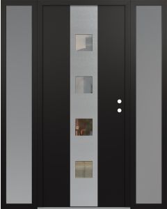 DIAMOND A12 68" X 80" BLACK/BLACK CLEAR GLASS PANEL STAINLESS STEEL LHI WITH 2 SIDELITES FROSTED GLASS