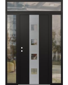 DIAMOND A12 64" X 96" BLACK/BLACK CLEAR GLASS PANEL STAINLESS STEEL RHI WITH 2 SIDELITES AND TRANSOM CLEAR GLASS