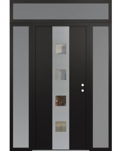 DIAMOND A12 68" X 96" BLACK/BLACK CLEAR GLASS PANEL STAINLESS STEEL LHI WITH 2 SIDELITES AND TRANSOM FROSTED GLASS