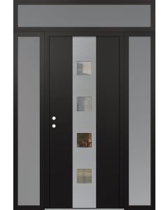 DIAMOND A12 68" X 96" BLACK/BLACK CLEAR GLASS PANEL STAINLESS STEEL RHI WITH 2 SIDELITES AND TRANSOM FROSTED GLASS