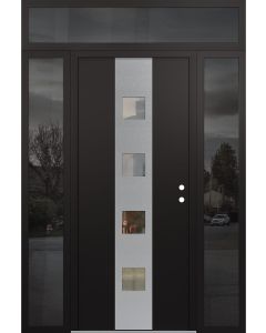 DIAMOND A12 68" X 96" BLACK/BLACK CLEAR GLASS PANEL STAINLESS STEEL LHI WITH 2 SIDELITES AND TRANSOM MIRRORED GLASS