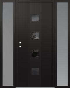 DIAMOND A12 64" X 80" BLACK/BLACK MIRRORED GLASS PANEL BLACK RHI WITH 2 SIDELITES FROSTED GLASS